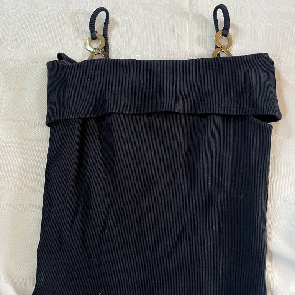 River Island Navy Ribbed Top with Gold Accents